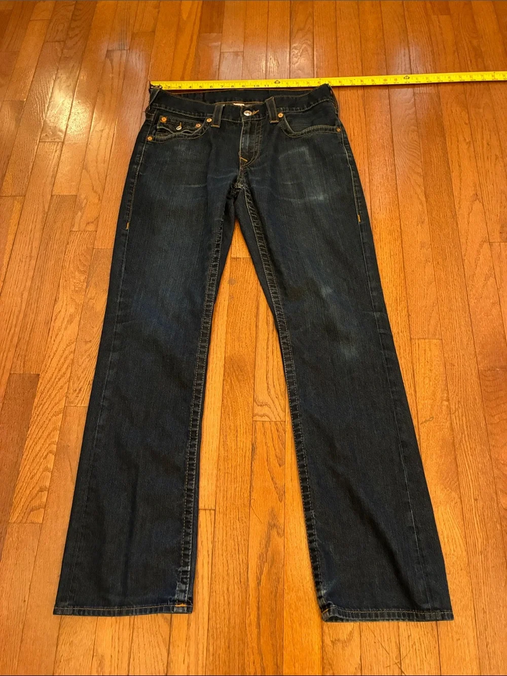 True Religion World Tour Straight Dark Wash Jeans with Flap Pockets Size 32